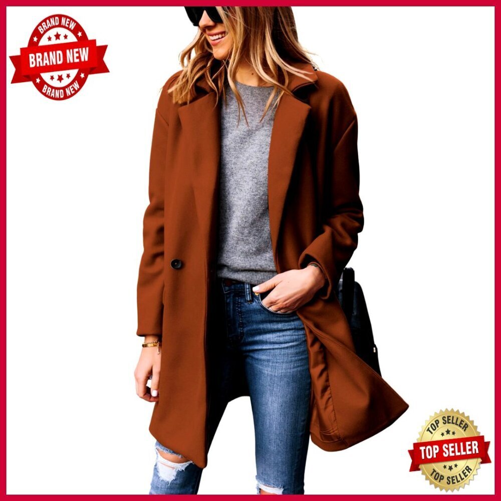 Women's Wool Blend Pea Coat Notched Lapel Long Sleeve Winter Blazer Jacket